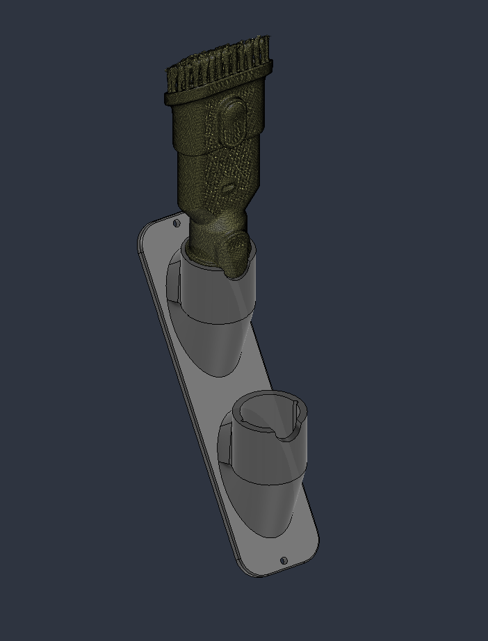 Final CAD model of the two-socket vacuum accessory dock.